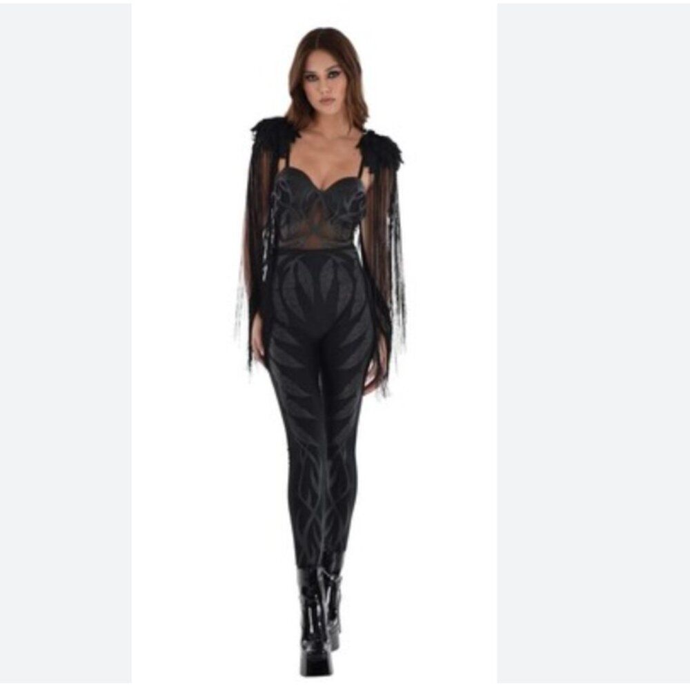 NIB Dark Angel Black Gothic Fallen angel fancy Halloween costume Adult Small